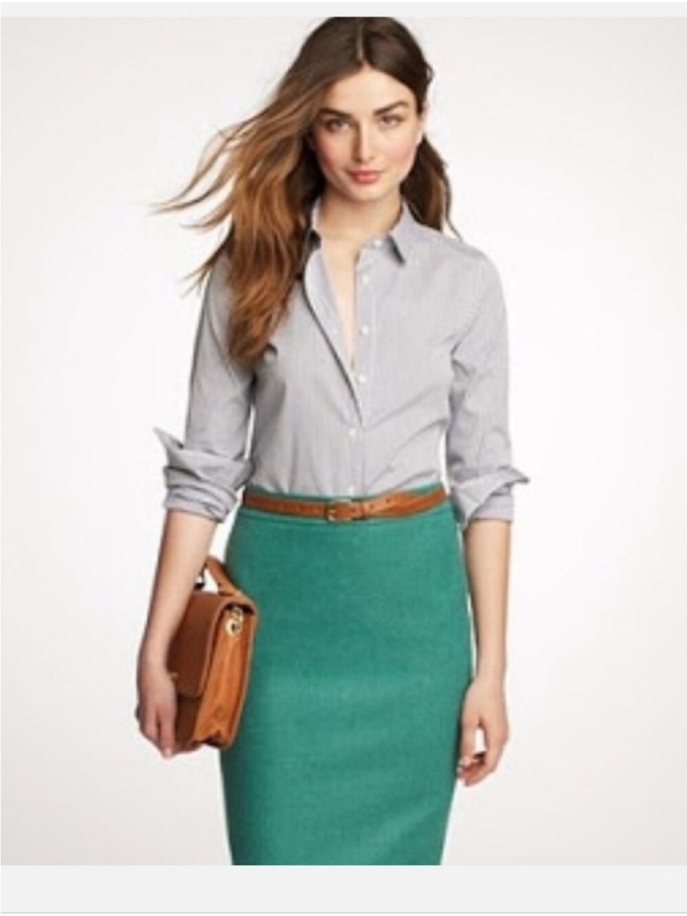 J. Crew 100% Wool w/ lining, classic Green Pencil Skirt - Tailored Office Skirt